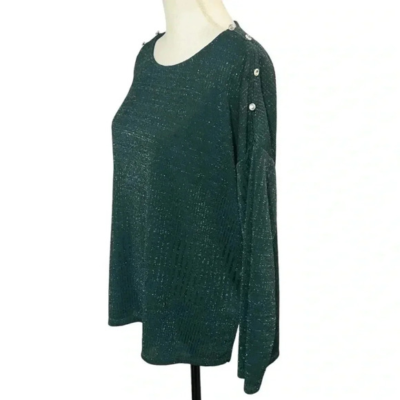 Cable & Gauge size L EUC lightweight green sweater with sparkle and buttons - Picture 2 of 11